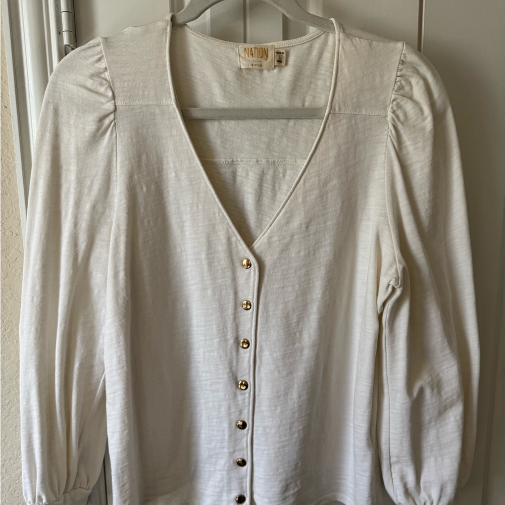 100% Cotton Nation LTD Cream Button-Down Shirt with Gold Accents